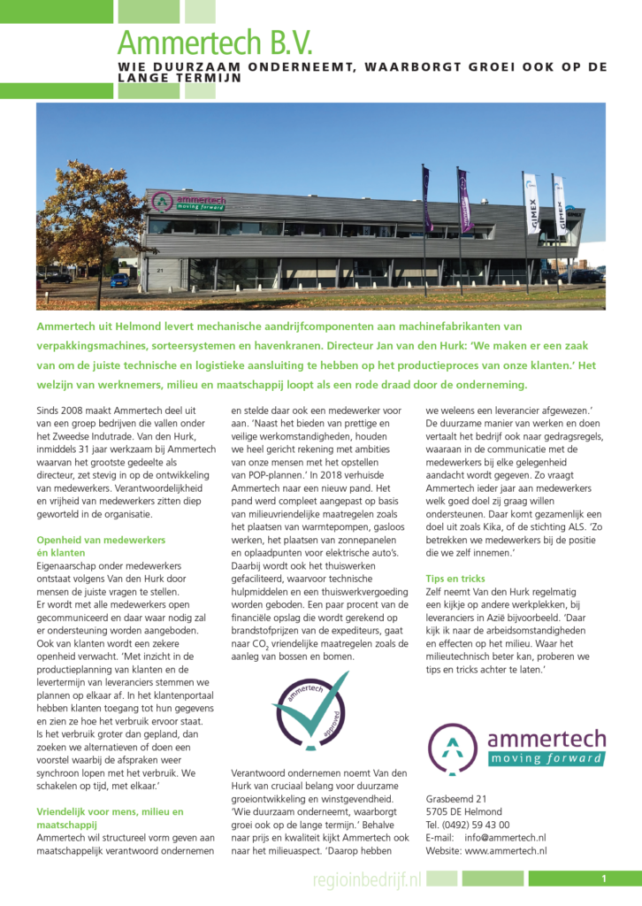 Artikel duurzaam ondernemen bij Ammertech
